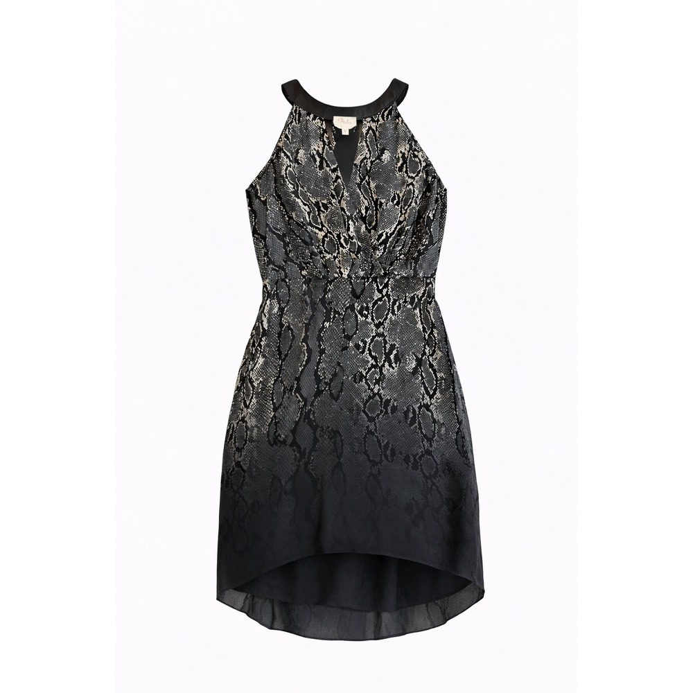 Parker Women's Silk Snake Print‎ Dress Black 100% Leather Trim Size S